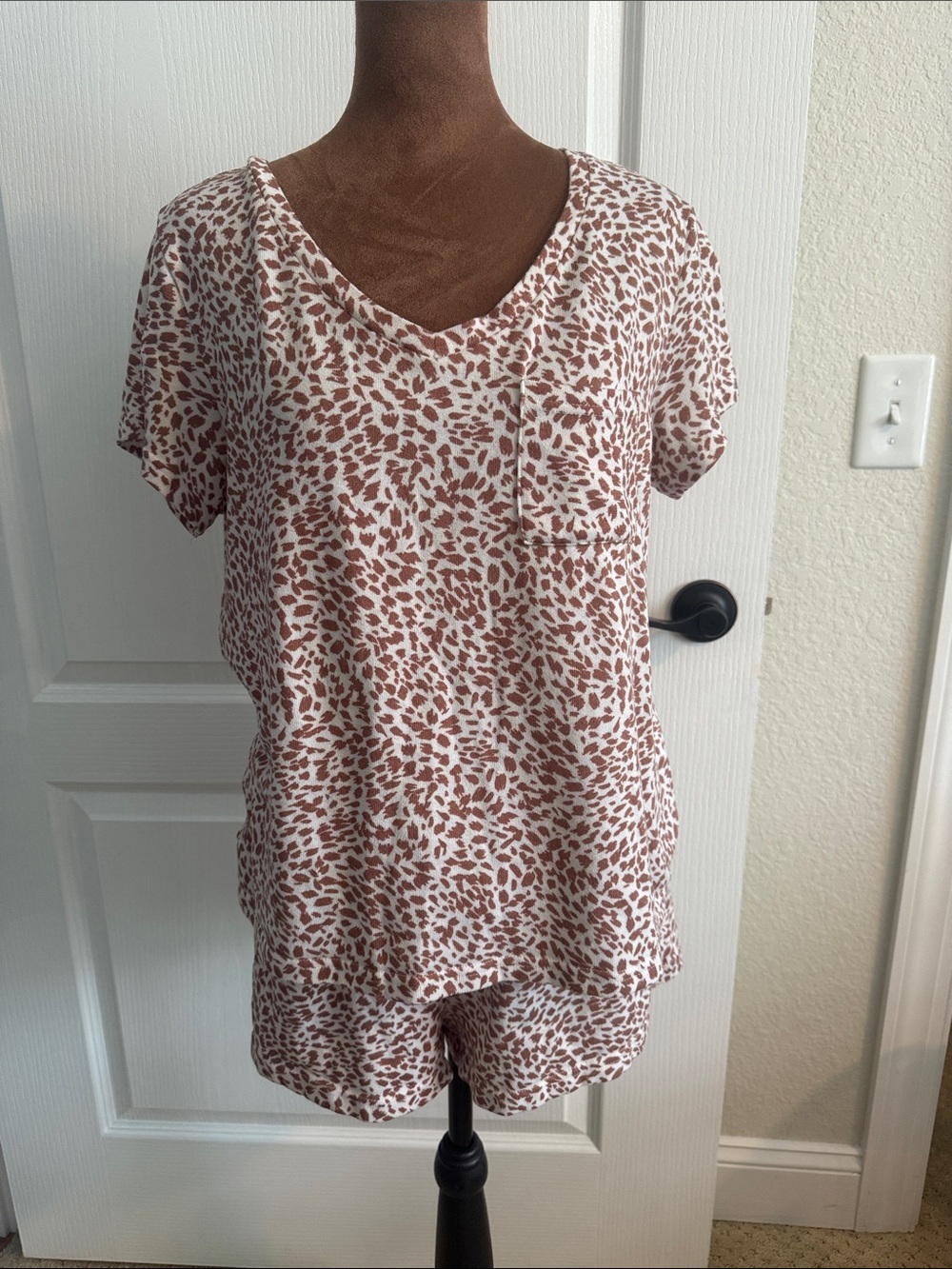 Bali White and Rust Animal Print Short Sleeve Pajama Set